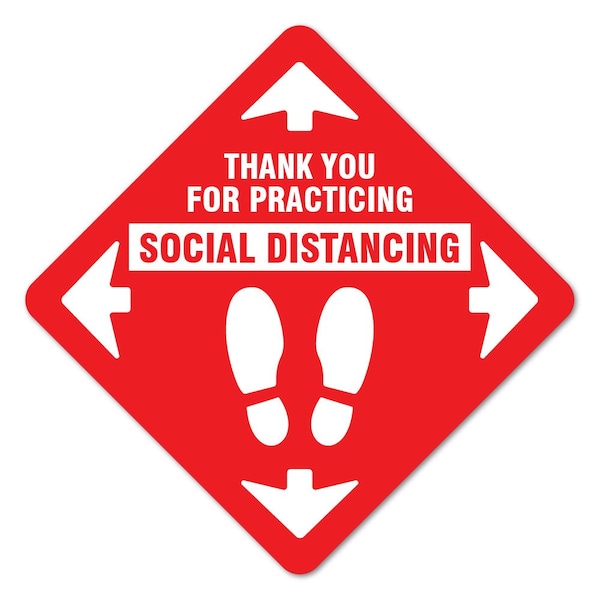 Thank You For Social Distance Red Non-Slip Floor Graphic, 6PK, 11 in L, 11 in H, FD-X-11-6PK-99993